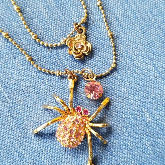 Betsey Johnson RARE 2-Strand Pink Spider Necklace - NWOT - Picture 2 of 6